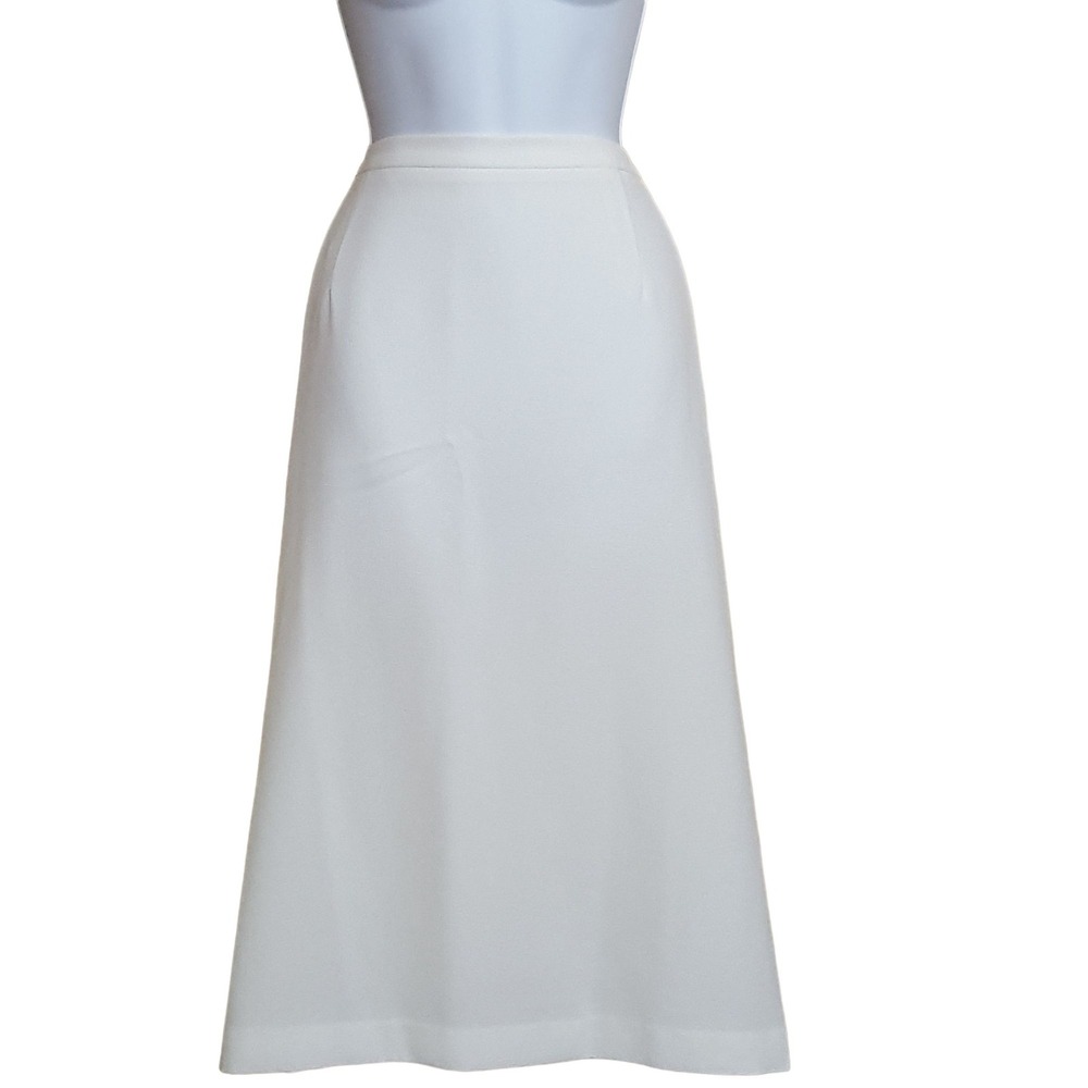 Vintage Womens Skirt 24W White Polyester Elastic Back Zip Slit Midi Lined A-Line